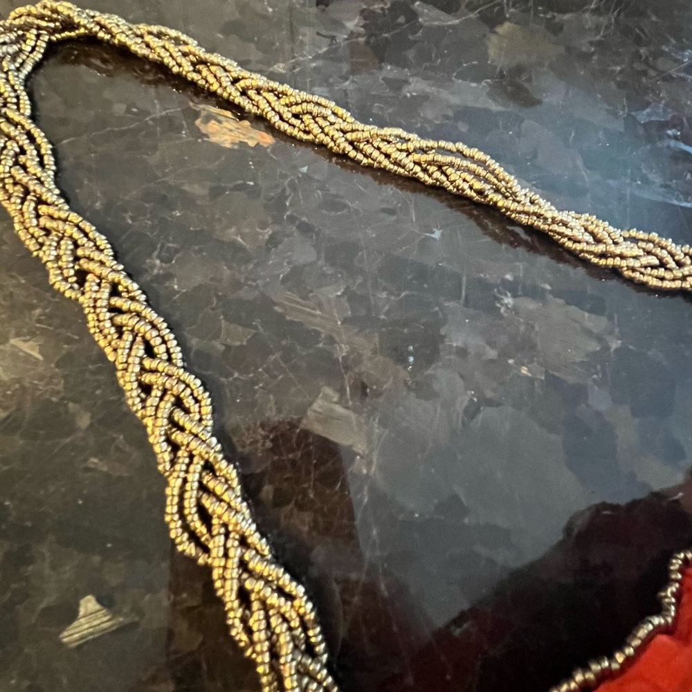 Handmade Embellished Drawstring Crossbody Bag – Gold Beaded Strap - Picture 6 of 6